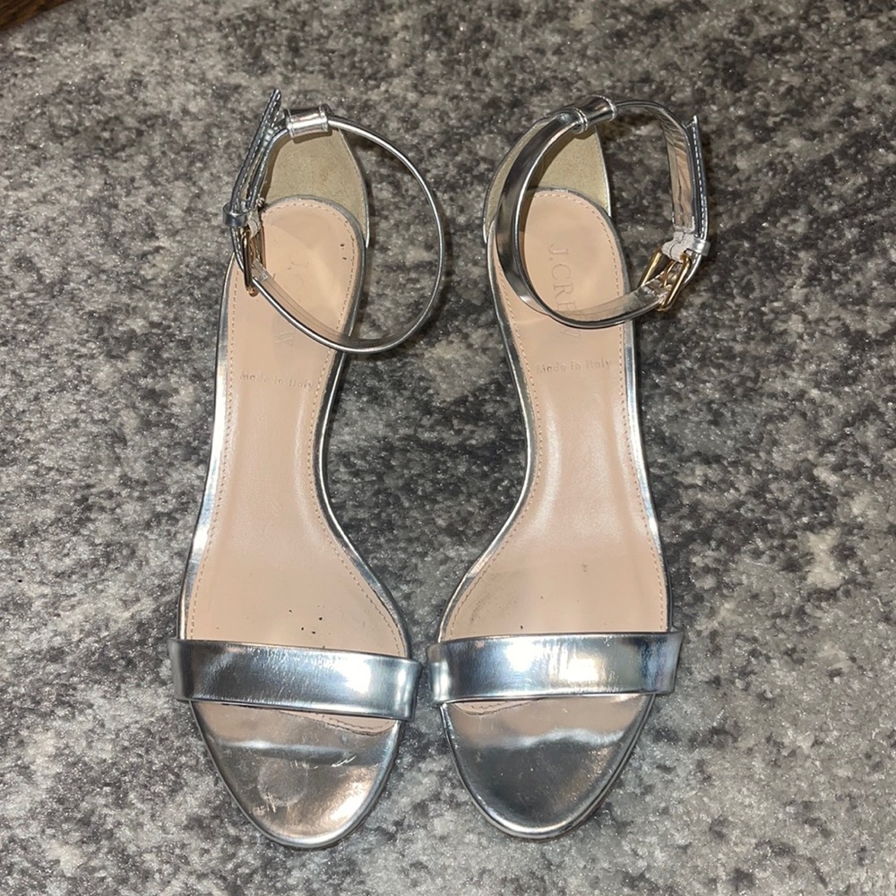 J. Crew Metallic sandals with kitten heel!